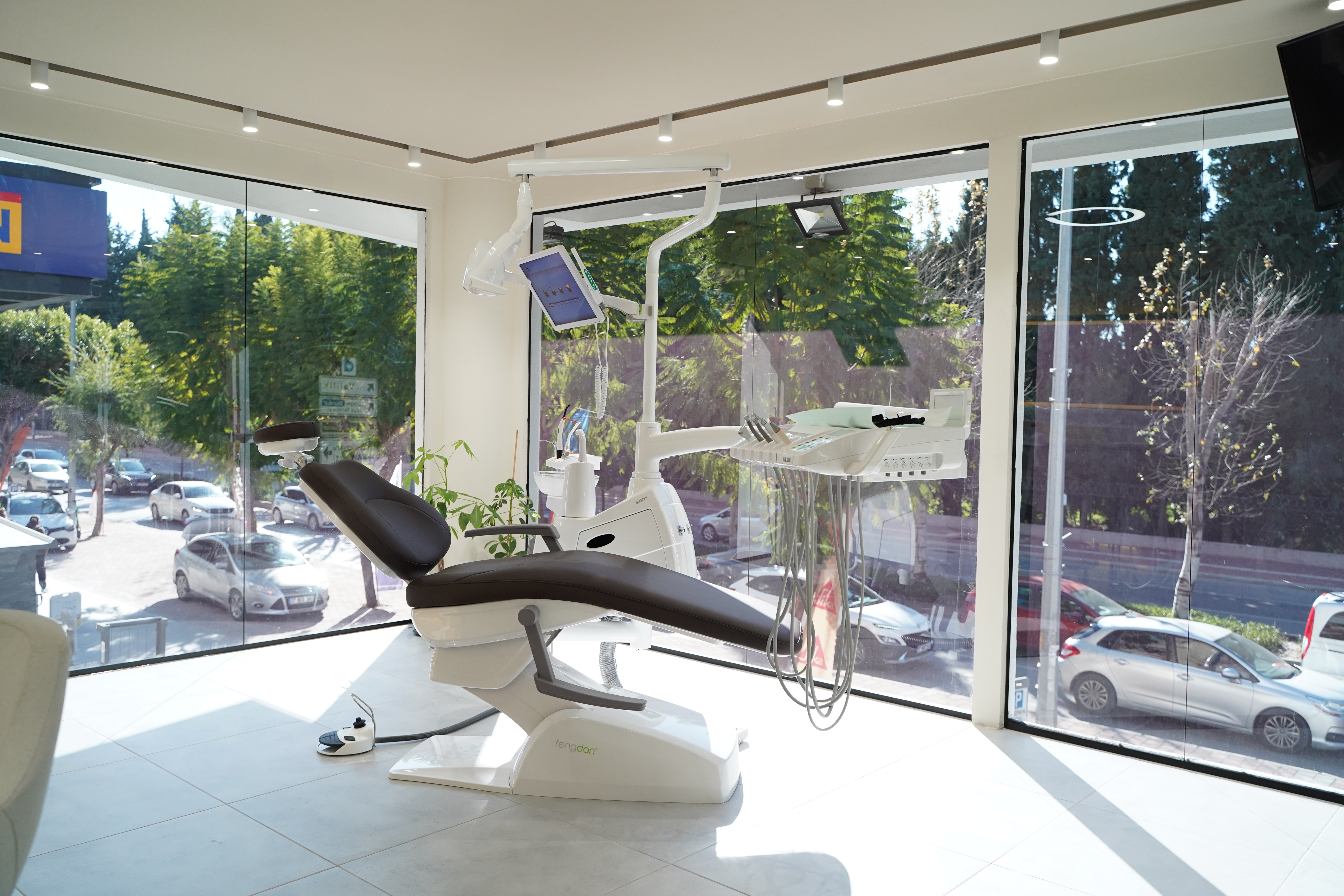 Modern dental treatment room with panoramic windows
